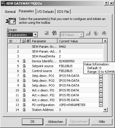 51506AXX Alteração de parâmetros através do RSNetWorx Com o gerenciamento de rede RSNetWorx, é possível escanear as unidades conectadas.