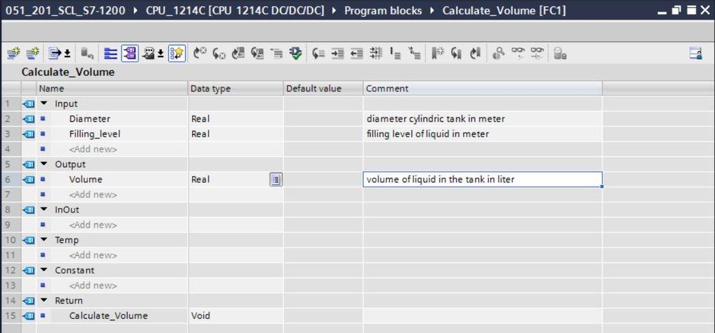 fi Crie os seguintes parâmetros para input e output.