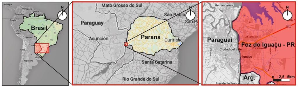 A área pesquisada localiza-se no quadrilátero central da cidade de Foz do Iguaçu, conforme Figura 02, sendo uma zona predominantemente comercial e mista