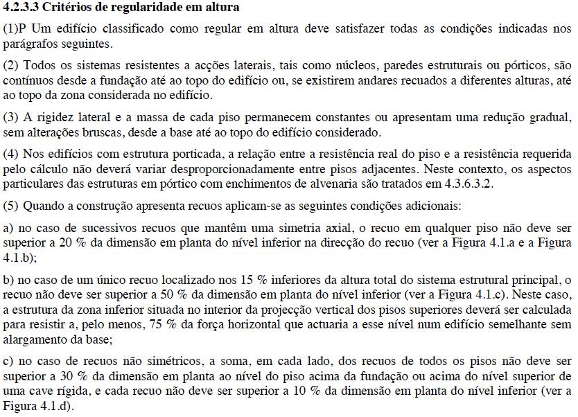 Figura 4: Critérios de regularidade dos