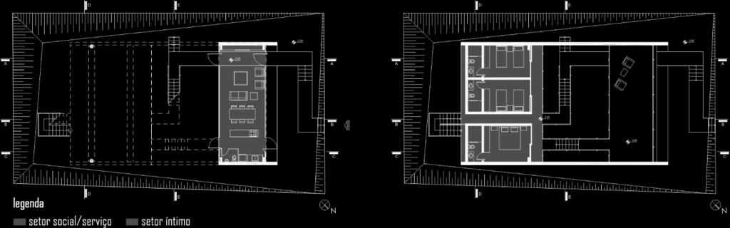 Figura 6: Zoneamento pavimento térreo e primeiro pavimento da Casa em Tibau, 2011.