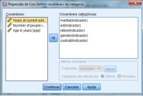 Selecione a variável categoria do cliente (custcat) para ficar em linhas separadas e clique em continuar e depois clique em OK. 10.
