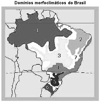 Transição Sobre a área em destaque no mapa, é CORRETO afirmar que representa uma área de abrangência do Domínio Morfoclimático conhecido como: (A) Mares de Morros. (B) Pradarias. (C) Chaco. (D) Igapó.