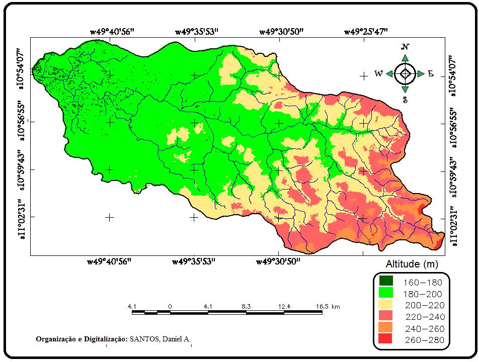 Figura 5 Mapa hipsométrico da bacia do rio Lago Verde.