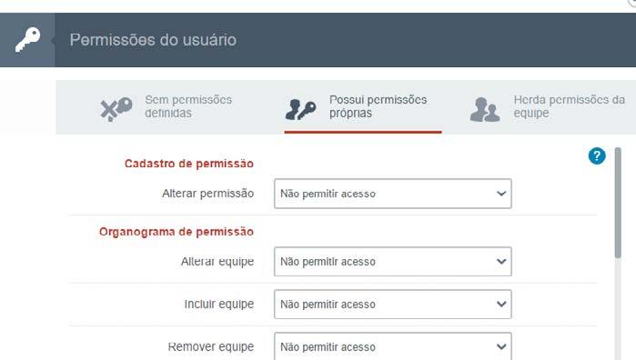 Permissões da Organização e Produto Permissões da Organização Em permissões da organização é possível delegar permissões próprias para cada usuário ou o usuário pode herdar as mesmas permissões de