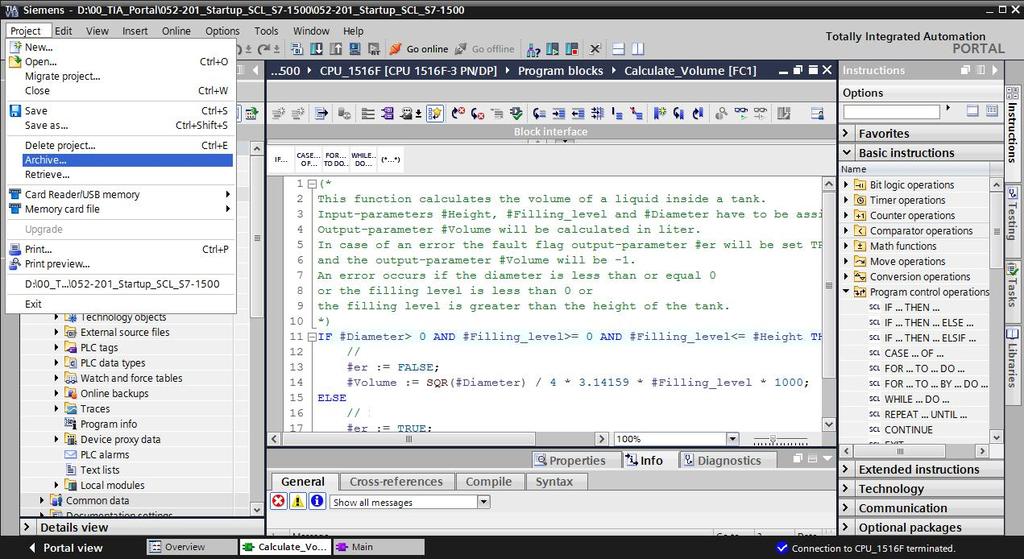 7.15 Arquivamento do projeto fi Para concluir, o projeto ainda deve ser arquivado. Por favor, no item do menu fi "Projeto" fi selecione "Arquivar ".