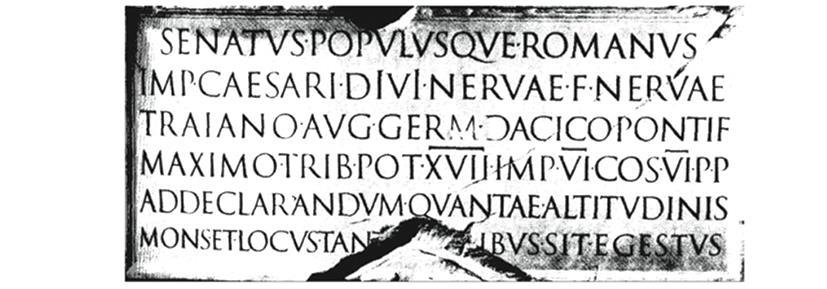 20 Fonseca (2008b) explica que na Coluna de Trajano (Figura 6), em Roma é possível observar nas inscrições gravadas em 114 uma característica jamais vista até então, a serifa (pequenas extensões na