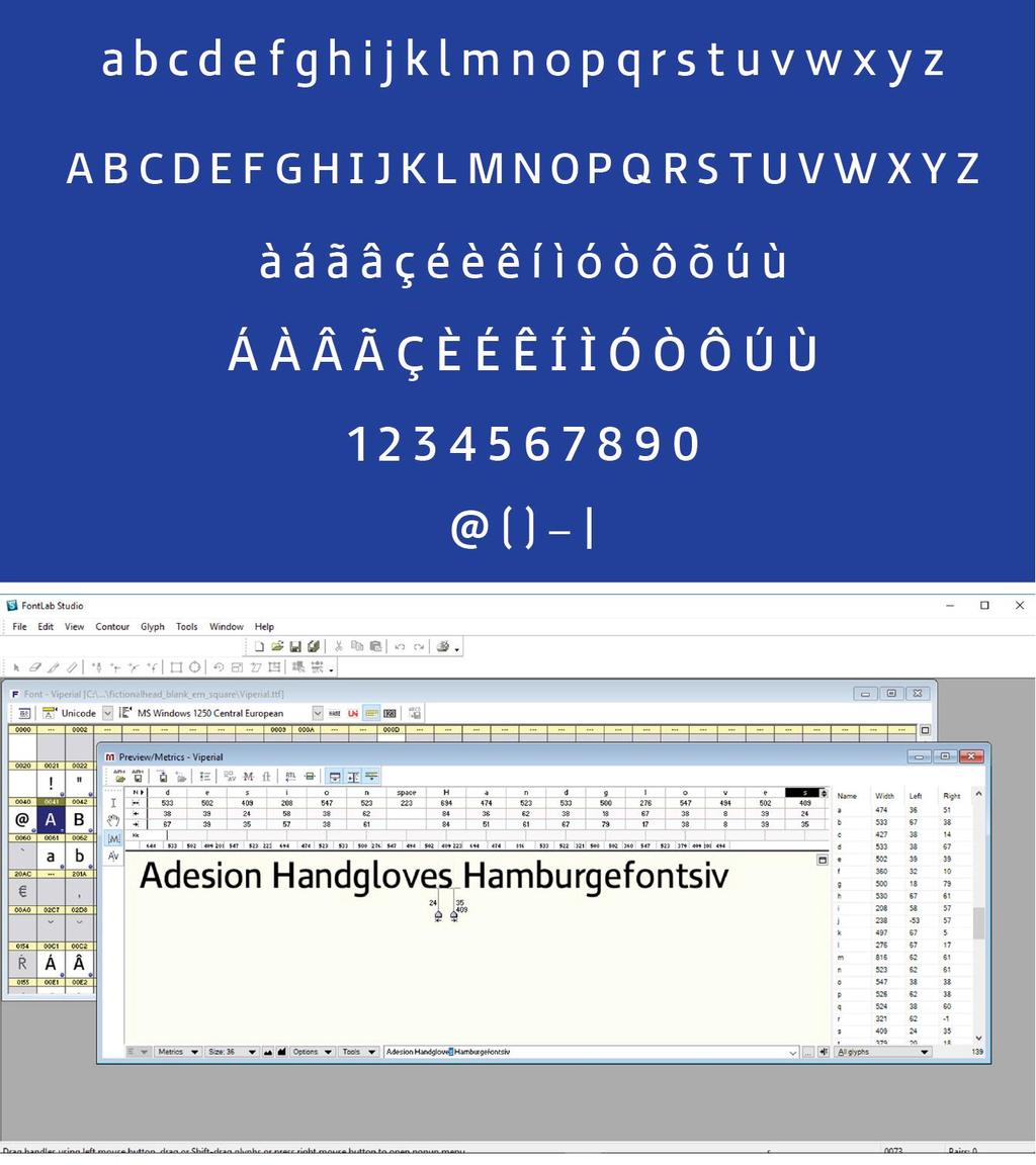 77 Na última etapa foram desenvolvidos todos os caracteres pré-estabelecidos. Após isso as letras foram importadas para o software FontLab Studio.