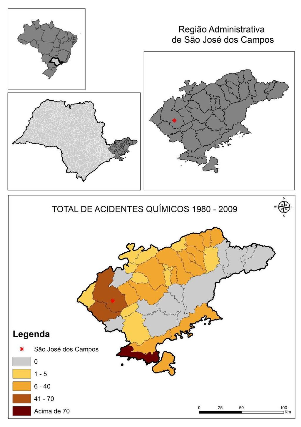 144 Mapa 25: Acidentes Químicos, ocorridos na Região Administrativa de São José dos Campos, no período de 1980 2009