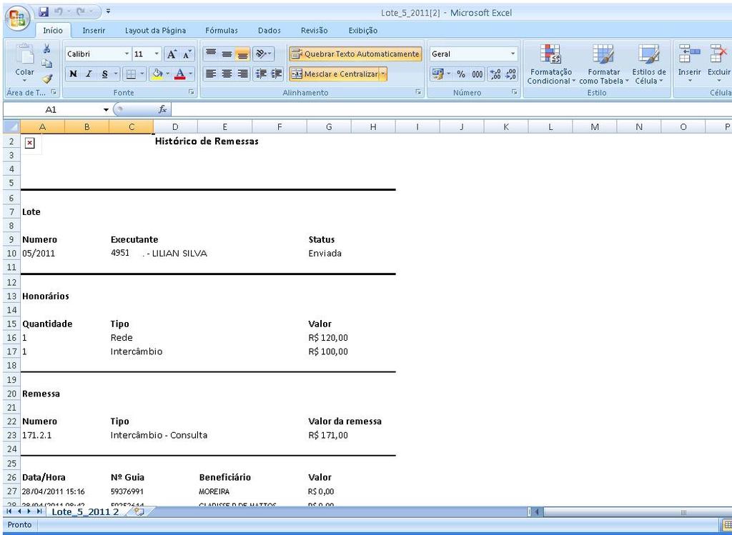 Excel ou PDF, conforme telas 76 e 77,