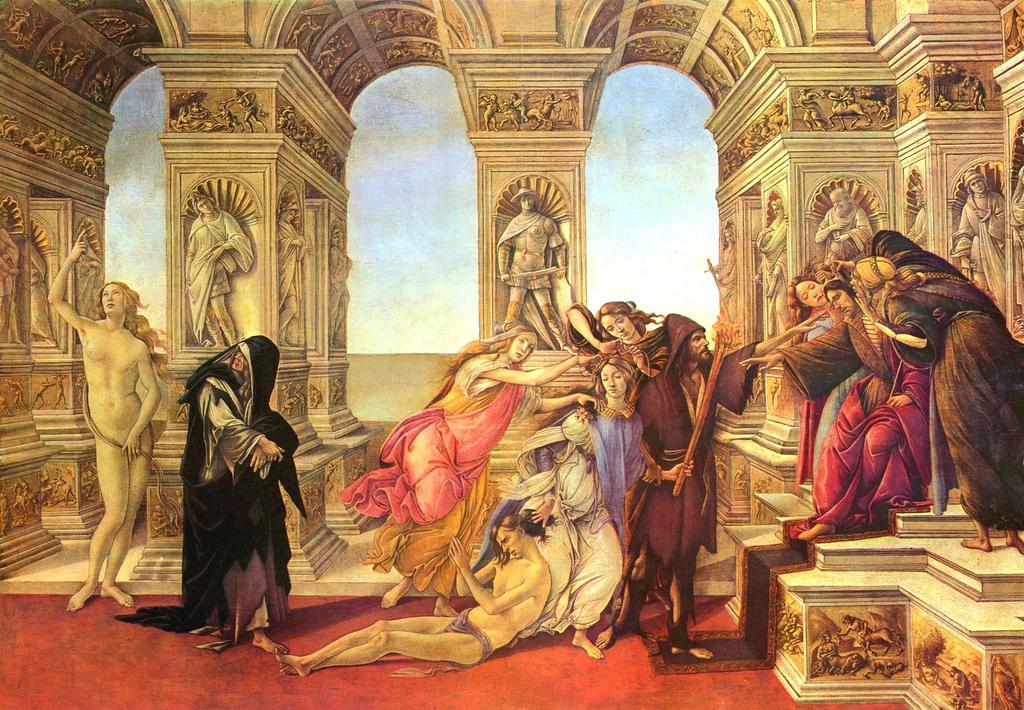 Fig. 088 A Calúnia de Apeles de Sandro Botticelli Morreu empobrecido, em 17 de Maio de 1510. Permaneceu longo tempo esquecido, até que sua reputação fosse recuperada por críticos e estudiosos.