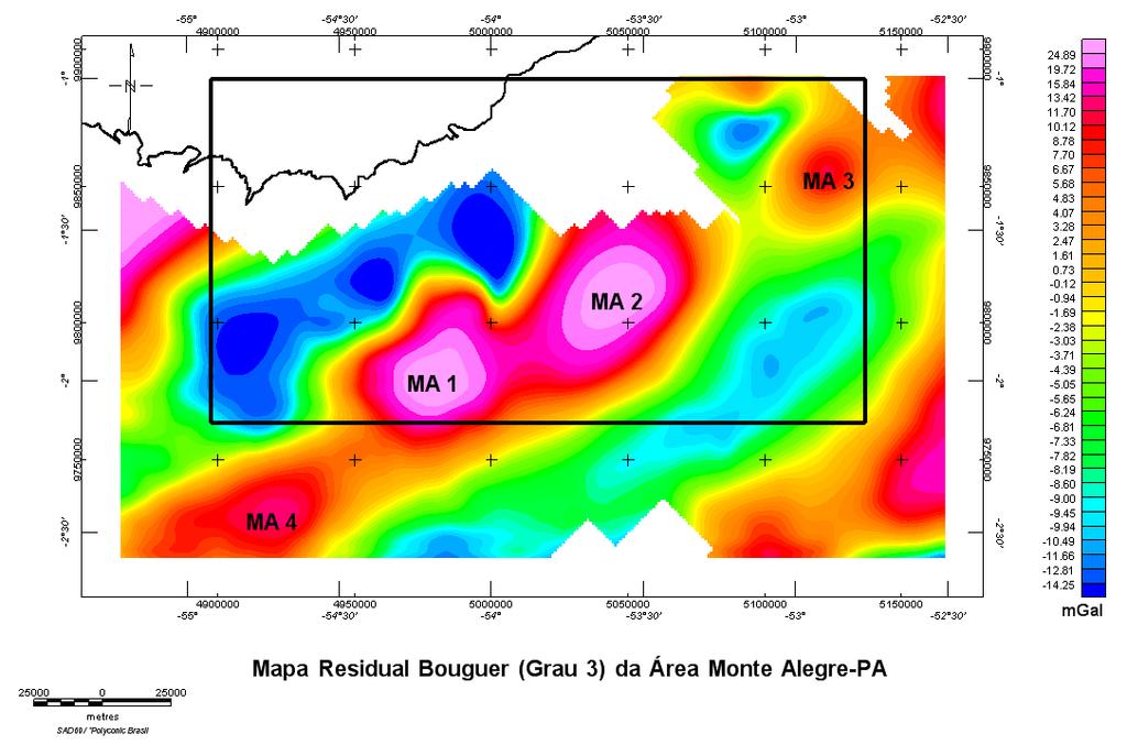 157 Capítulo 5 Resultados Obtidos Monte Alegre subtraída dos dados Bouguer gerando o mapa residual de 3º grau (Figura 5.