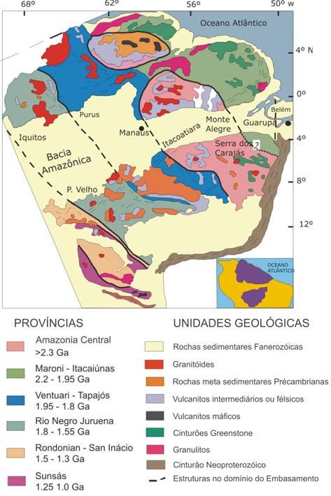 47 Capítulo 4 Geologia Regional e Litoestratigrafia Figura 4-2: Mapa das províncias geocronológicas e suas respectivas idades, modificado de Tassinari & Macambira (1999).