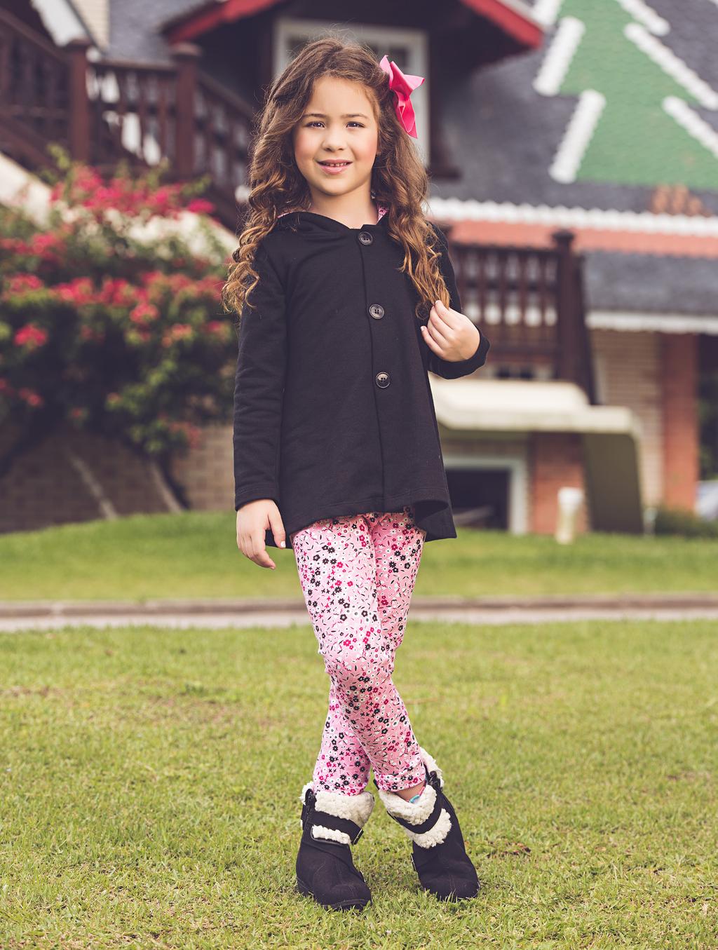 Infantil Meninas 4.6.8.10 4145 4147 CJ CASACO MOLETOM SILK A E LEGGING MOLECOTTON ROTATIVA / Mini Floral f. Chiclete / Mini Floral f.