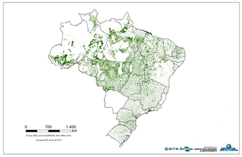 Os resultados gerados a partir da união das diversas áreas dedicadas à preservação da vegetação nativa (Áreas de Preservação Permanente, Reserva Legal e Vegetação Nativa) trouxeram uma visão muito