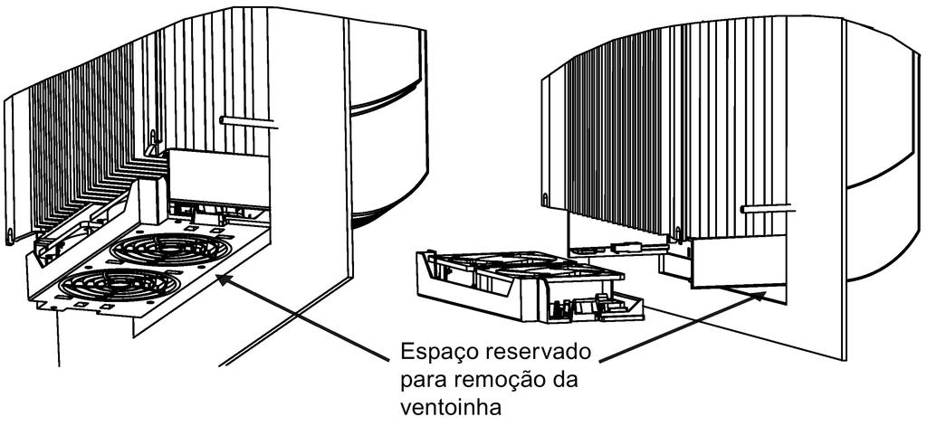 é deixada na base da área recortada para permitir a remoção do ventilador pela