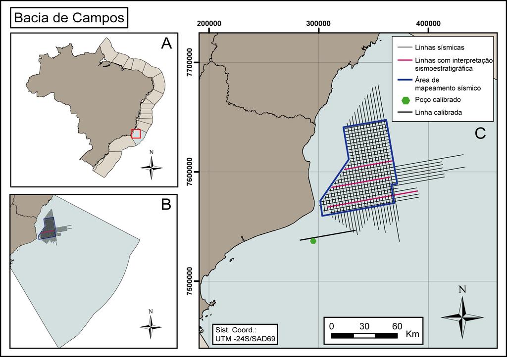 Ene et al. Figura 2. Mapa de localização. A) Bacia de Campos na costa brasileira; B) área de estudo em relação à área da bacia.