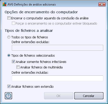 o Opções de encerramento do computador decida se o computador deve ser encerrado automaticamente uma vez concluído o processo de análise em execução.