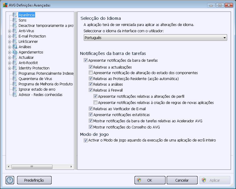 10. Definições Avançadas do AVG A janela de configuração avançada do AVG Internet Security 2012 abre numa nova janela com a identificação Definições Avançadas do AVG.