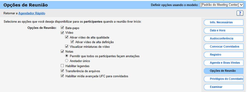 Folha 13 de 19 Opções de Reunião Possibilita