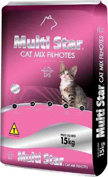 Multi Star Cat Mix Filhotes é um alimento indicado para gatos adultos e filhotes de todas as raças.