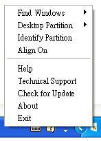 4. Optimização da imagem O tabuleiro de sistema inclui cinco entradas: Help (Ajuda) - Para aceder ao ficheiro que contém o manual do utilizador: Abra o ficheiro do manual do utilizador usando a