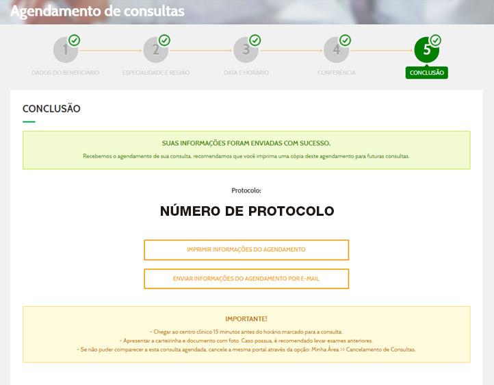 5º passo: Pronto! Sua consulta foi marcada. Você receberá um e-mail e SMS para lembrá-lo do agendamento.