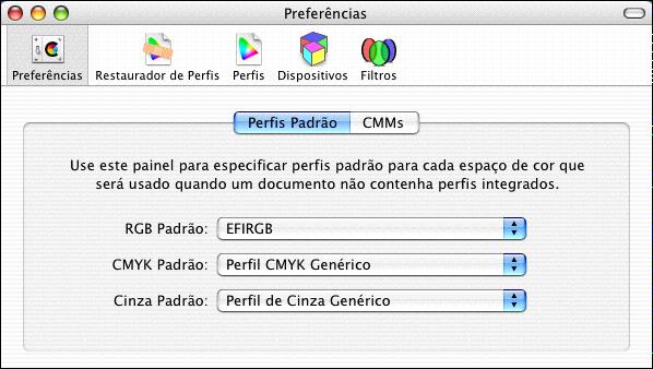 COLORWISE PRO TOOLS 20 PARA DEFINIR OS PERFIS DO COLORSYNC PARA MAC OS X 1 Selecione Aplicativo: Utilitários: Utilitário ColorSync. 2 Selecione Preferências.