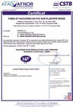 de Normalización y Certificación (Spain) N 452-3 Nº 00/0094 AFNOR certificate covers the