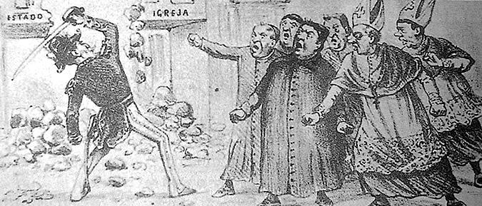 D. Pedro II proíbe tal determinação no Brasil. Bispos de Olinda e Belém descumprem imperador e são presos. Posteriormente anistiados. Igreja deixa de prestar apoio ao Imperador.