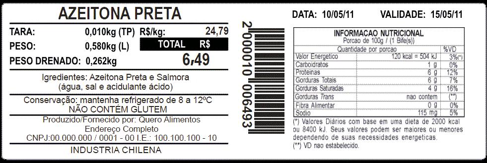 Através do Code 128 ou do GS1 Databar Expanded é possível imprimir a data de