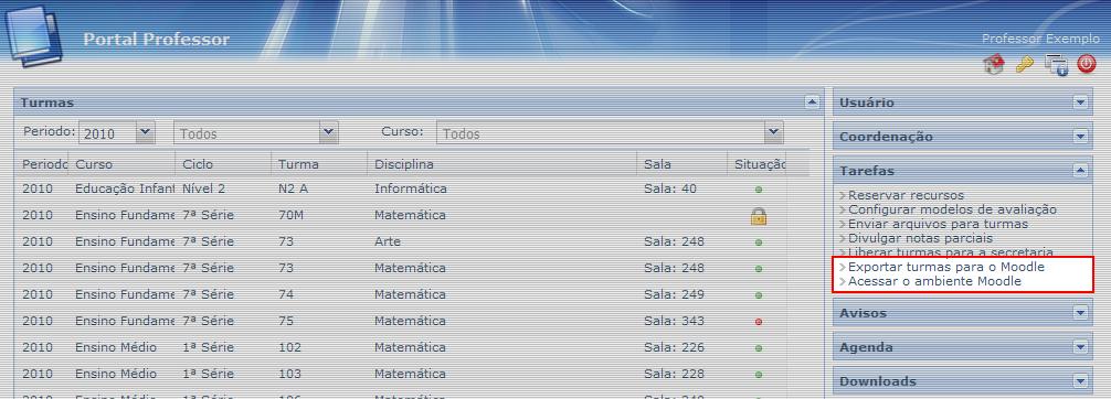 5. Exportação manual de turmas para o Moodle A integração