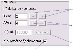 2- Base do pilar (m): positivo e inteiro 3- Altura do pilar (m): positivo e inteiro Valor a ser aresido (botão +) ou diminuído (botão -) ao valor da Base (m) Valor a ser aresido (botão +) ou