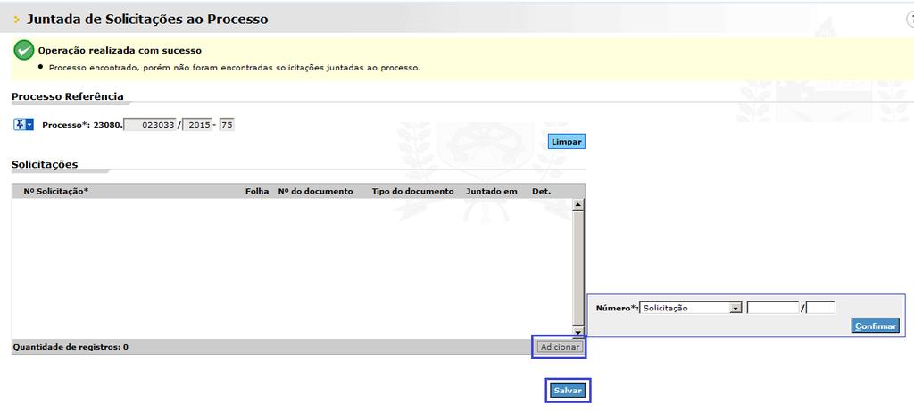 28 8.2 Juntada de solicitações Ao realizar a juntada de uma solicitação ao processo ambos passam a tramitar juntos. Acessar o Menu: Módulo do Sistema > SPA > Processo > Juntada de Solicitações.
