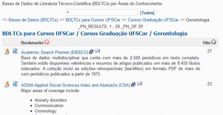 Fontes de Pesquisa Site da SeABD Principais BDLTCs assinadas ou de acesso livre recomendadas pela SeABD para o seu curso: www.seabd.bco.ufscar.