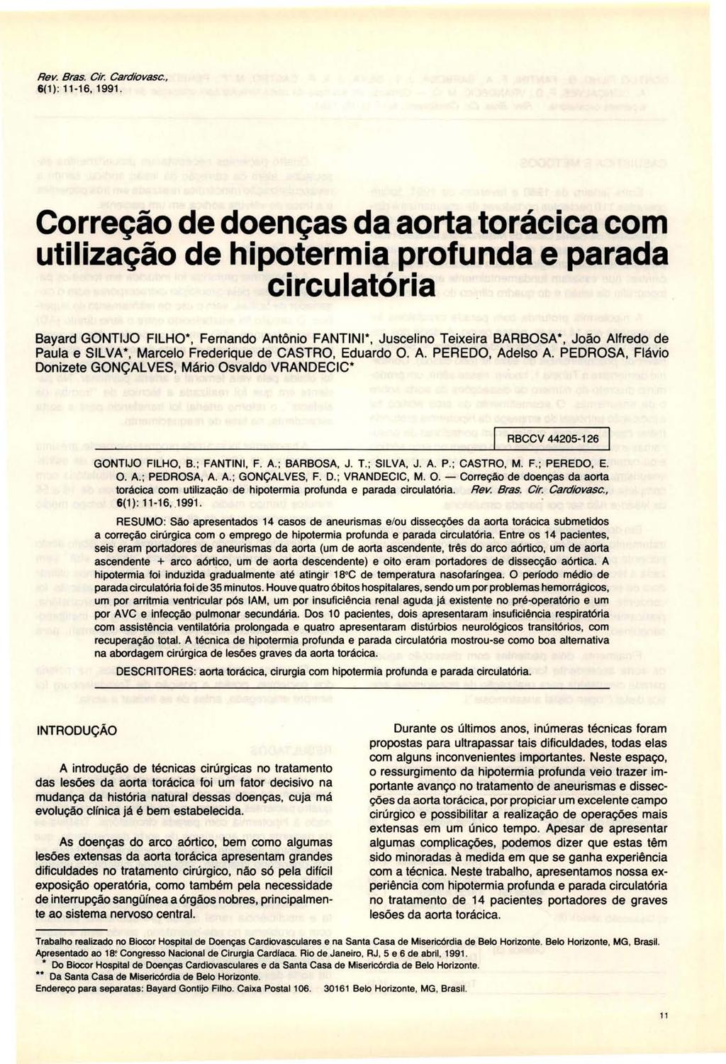 Rev. Bras. Cir. Cardiovasc., 6(1) : 11-16, 1991.