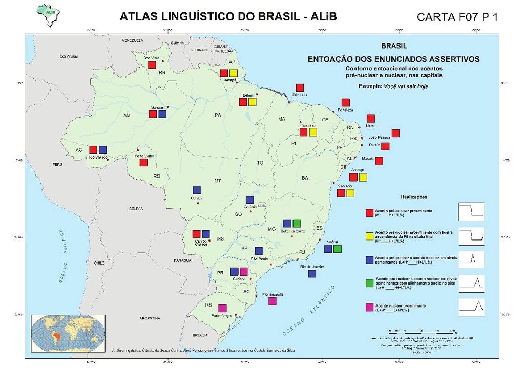 Aspectos fônicos do Nordeste a partir de dados do ALiB 65 Fonte: ALiB (CARDOSO et al., 2014, p. 130). Figura 4 Carta F07 P1 - Entoação dos enunciados assertivos.