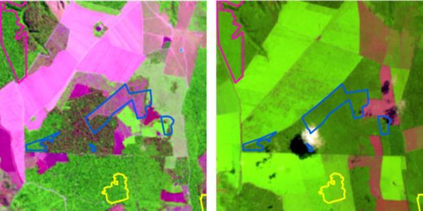 7 a) Imagem Landsat 5, ano 2004; b) Imagem Landsat 8, ano 2015.