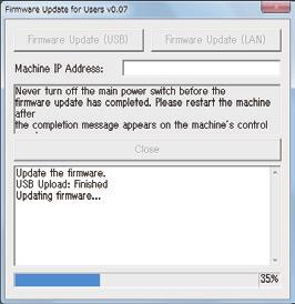 Para uma ligação USB, clique em [Firmware Update (USB)] (Windows) ou [F/W Update (USB)] (OS X).