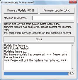Update (NET)] (OS X). Verifique a janela da ferramenta de atualização do firmware para ver mensagens e consultar a percentagem de conclusão.