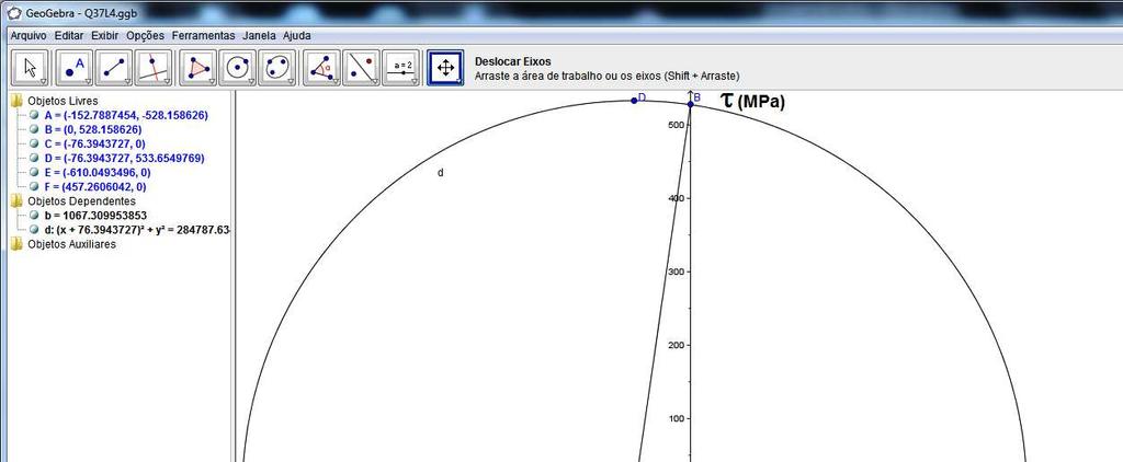 72 R = á = 533,6549769 MPa á = - 610,049349,6 Pa Para o ponto K: = 0 +., +.,, = 0 =,.. = = =>,.