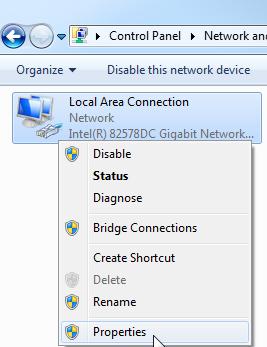 Selecione a "Local Area Connection" (Conexão LAN) com a qual você deseja conectar o controller
