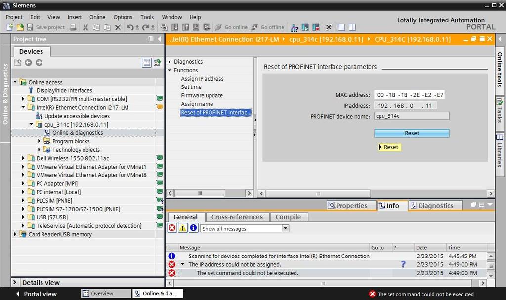 4.3.9 Reset dos parâmetros da interface PROFINET Se o endereço IP não puder ser atribuído,