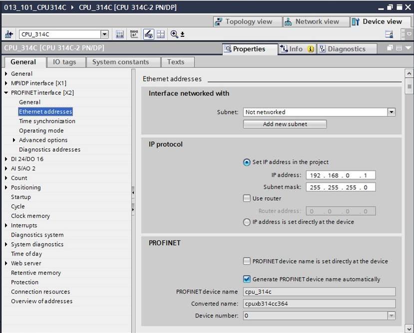 7.3 Configuração da interface de ethernet da CPU 314C-2 PN/DP Selecione a CPU com um clique duplo.