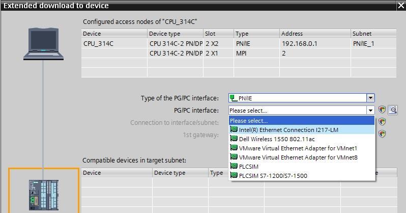 Type of the PG/PC interface (Tipo de interface PG/PC) PN/IE PG/PC