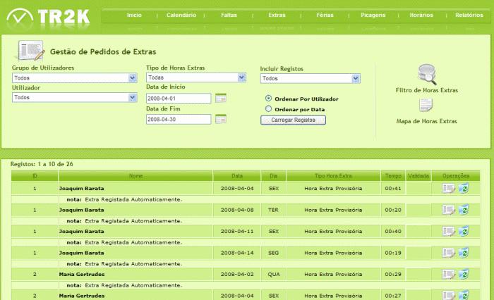 Pedidos de Justificação de Horas Extras Pedidos de Extras, permite ao funcionário justificar as suas horas extras, sejam horas extras já registadas ou previstas.