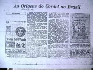 Figura 2 Sobre o Teatro de cordel (acima, texto de imprensa, folheto do