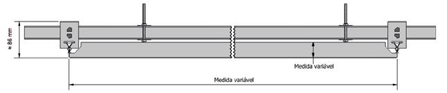 Sistema de montagem: Estrutura dupla com perfil oculto (montagem alternativa) TECTOS METÁLICOS * * (*) Medida variável em função do tipo de painel (CLIP-IN 1, 2 ou 3).