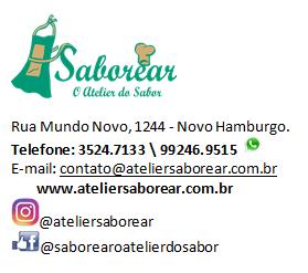 Regras: Pedidos com 1 semana de antecedência, sempre verificando disponibilidade. Pedido mínimo: salgados - 25 unidades, Doces - 20 unidades.