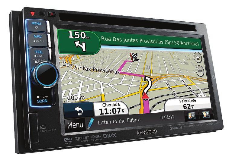volante Touch Screen Navegador GPS opcional (requer KNA-G630) Cor de iluminação dos botões variável Divide a tela entre função e mapa GPS Touch Screen Interface Gráfica do Usuário GUI Animada com